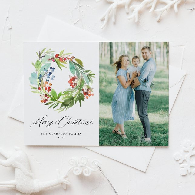 Carte Postale Juniper et Holly Wreath Joyeux Noël Photo (Créateur téléchargé)