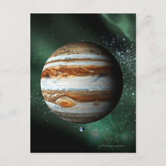 Carte Postale Jupiter et comparaison de la Terre (Devant)