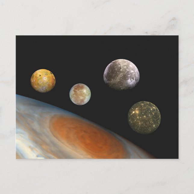 Carte Postale Jupiter et quatre lunes satellites Galiléens (Devant)