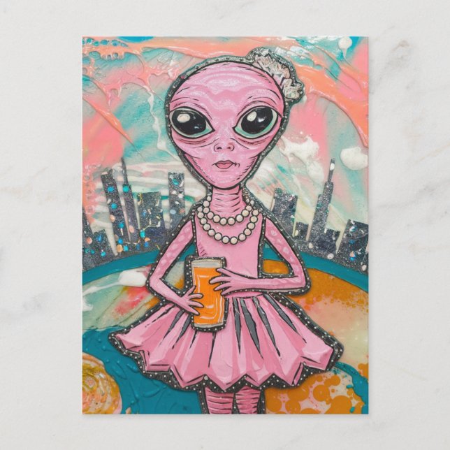 Carte Postale Jus d'orange Alien dans la ville (Devant)