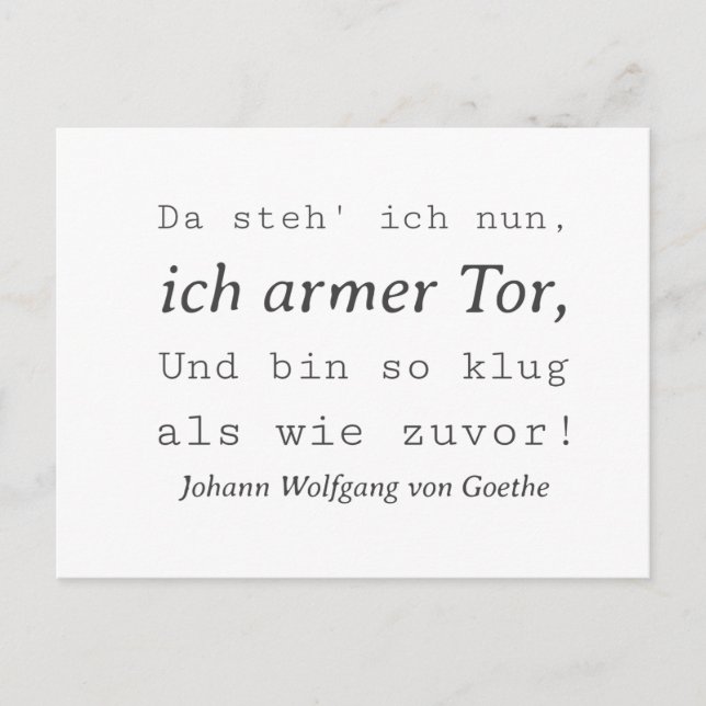 Carte Postale Juste Goethe Si intelligente qu'avant (Devant)