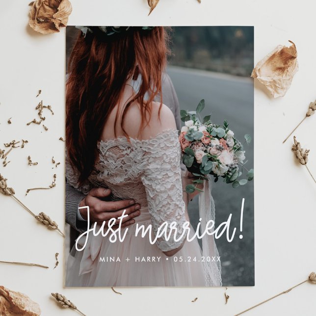 Carte Postale Juste marié Moderne calligraphie photo mariage (Créateur téléchargé)