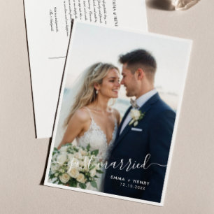 Carte Postale Juste marié Script Mariage photo Faire-part