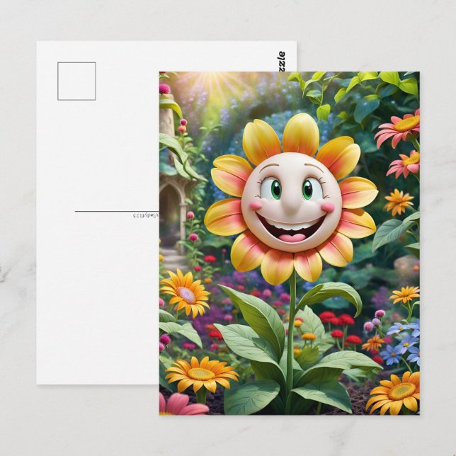 Carte Postale Juste un sourire, visage souriant dans les nuages, (Devant / Derrière)