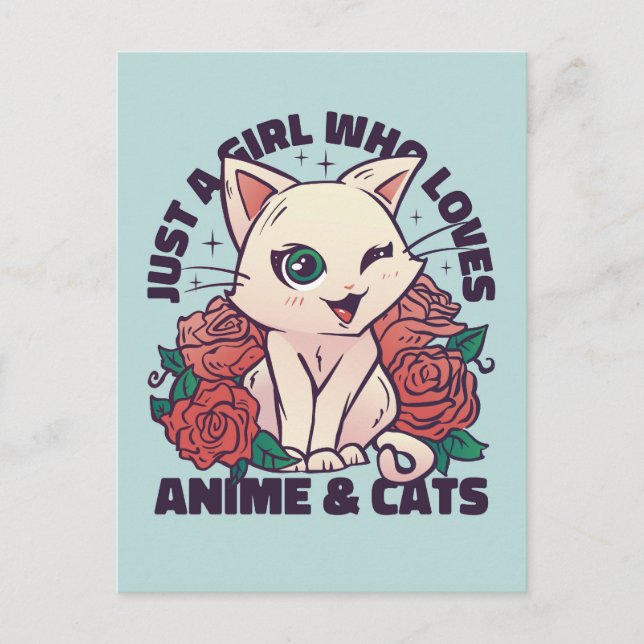 Carte Postale Juste une fille qui aime l'Anime et les chats (Devant)