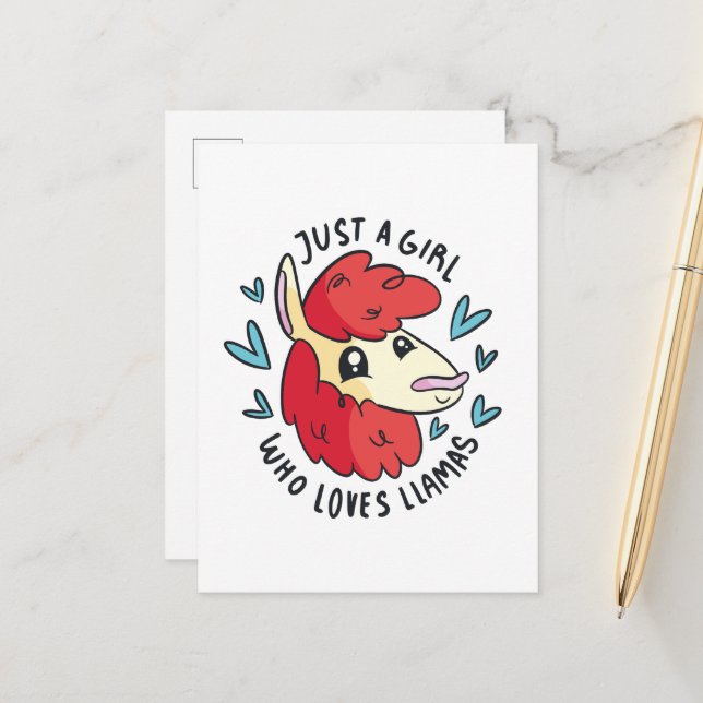 Carte Postale Juste une fille qui aime les lamas (Devant/Arrière en situation)