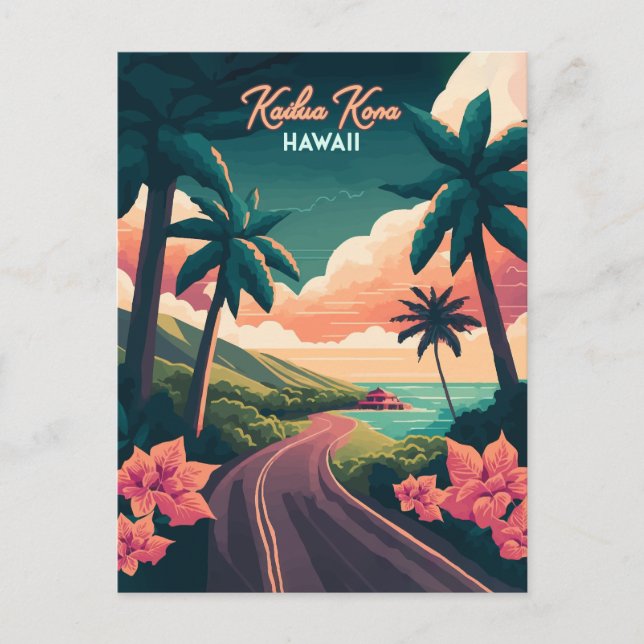 Carte Postale Kailua Kona Hawaii Big Island Sunset Retro (Devant)
