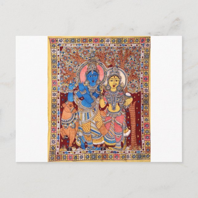 CARTE POSTALE KALAMKARI RADHA KRISHNA PEINTURE (Devant)