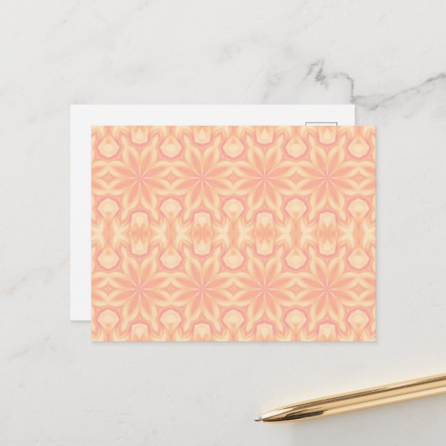 Carte Postale Kaléidoscope floral délicat forme jaune rose (Devant/Arrière en situation)