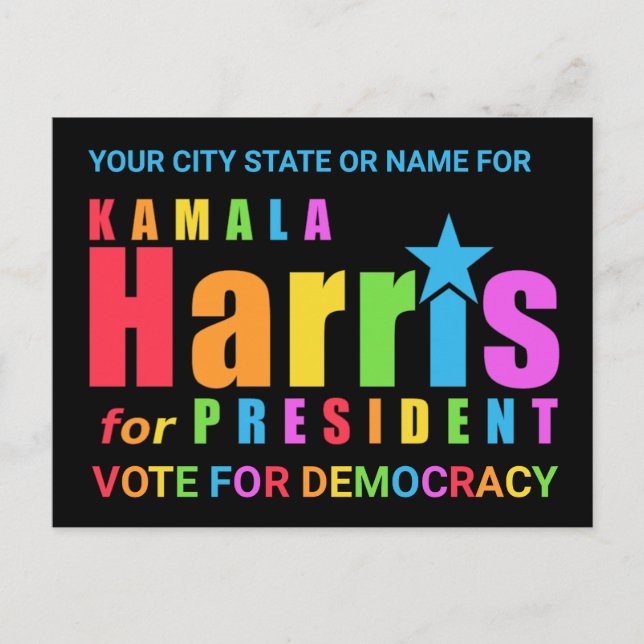 Carte Postale Kamala Harris Pride 2024 Democracy Watch Party (Devant)