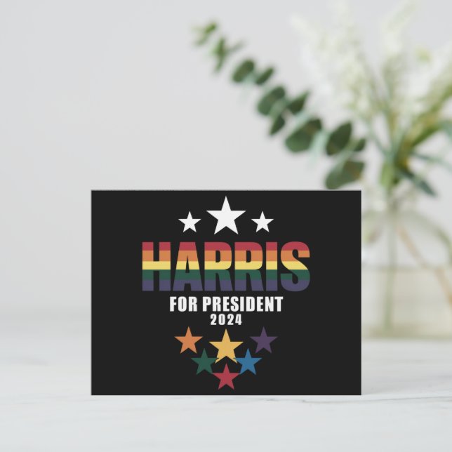 Carte Postale Kamala Harris Rainbow Gay pride élection LGBT 2024 (Debout devant)