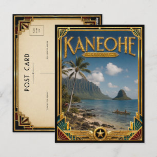 Carte Postale Kaneohe Hawaii Art Déco vintage de l'âge d'or