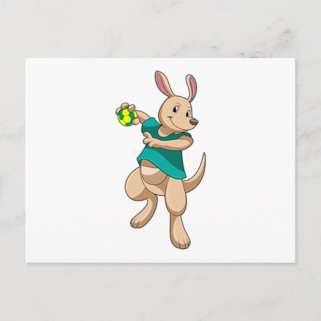 Carte Postale Kangaroo comme joueur de handball avec Handball (Devant)