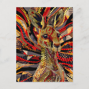Carte Postale Kangaroo rouge en style Art aborigène
