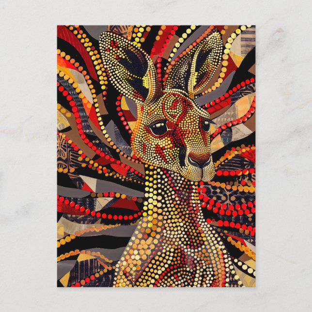 Carte Postale Kangaroo rouge en style Art aborigène (Devant)