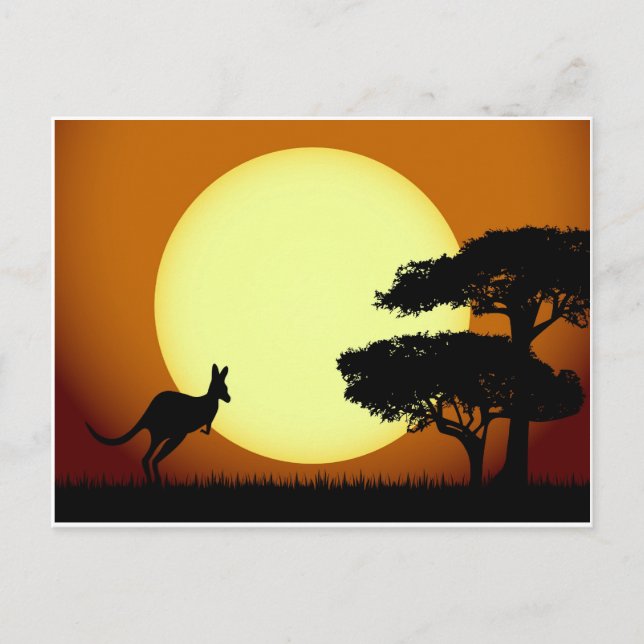 Carte Postale Kangourou au coucher du soleil (Devant)