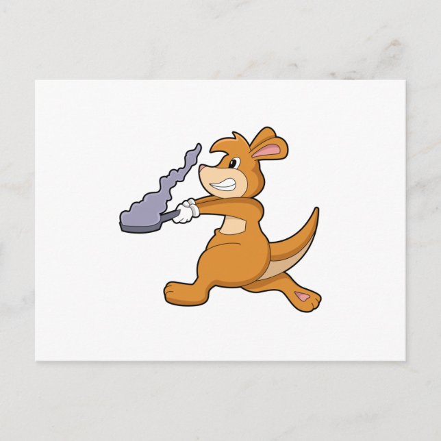 Carte Postale Kangourou cuisinier avec poêle (Devant)