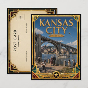 Carte Postale Kansas City Kansas Art Déco vintage de l'âge d'or