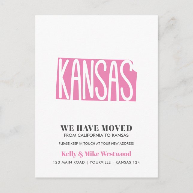 Carte Postale KANSAS Nous avons déménagé Nouvelle adresse Nouvea (Devant)