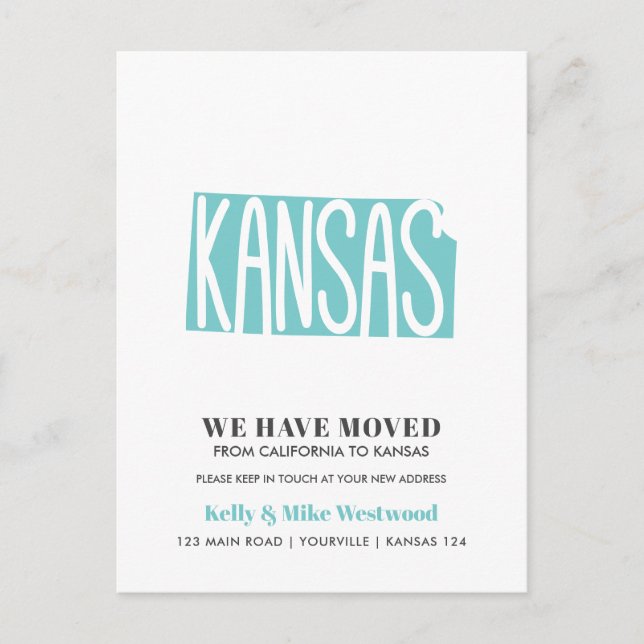 Carte Postale KANSAS Nous avons déménagé Nouvelle adresse Nouvea (Devant)