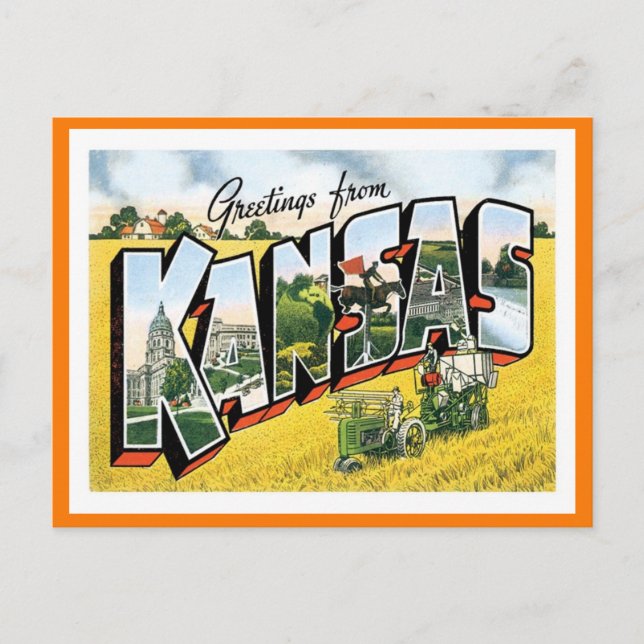Carte Postale Kansas Salutations Des États-Unis (Devant)