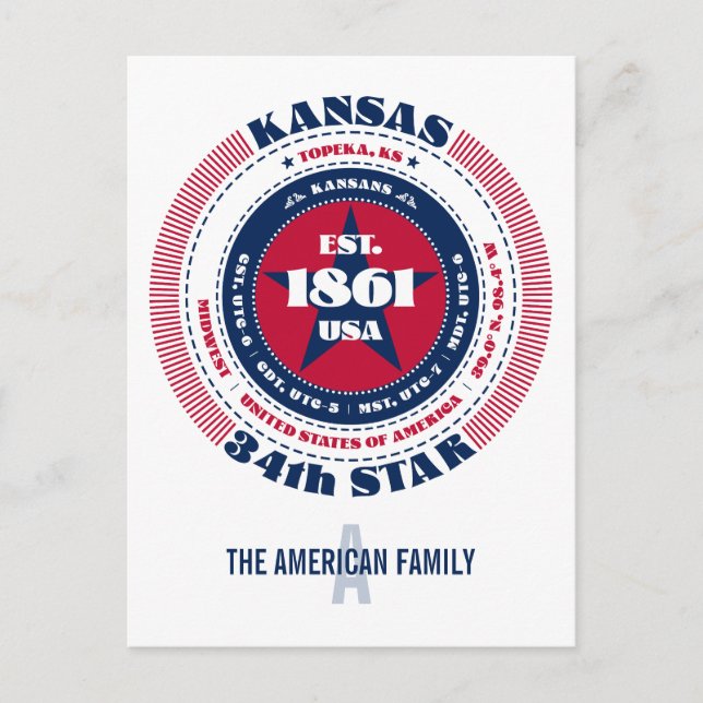 Carte Postale Kansas, Topeka, KS, Patriotique, Monogramme (Devant)
