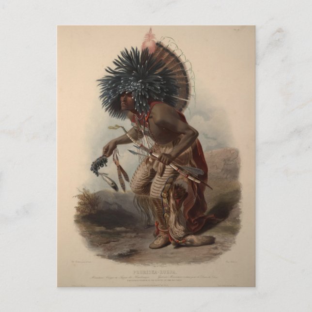 Carte Postale Karl Bodmer-Minatarre Guerrier en Costume de Danse (Devant)