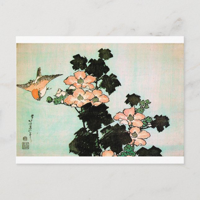Carte Postale Katsushika Hokusai (葛 飾 斎 北) - Hibiscus et Bruant (Devant)