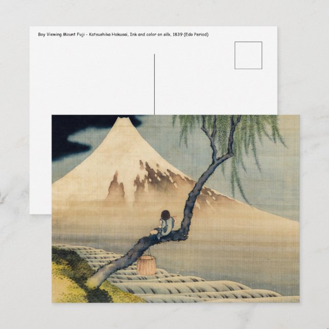 Carte Postale Katsushika Hokusai - Garçon regardant le mont Fuji (Devant / Derrière)