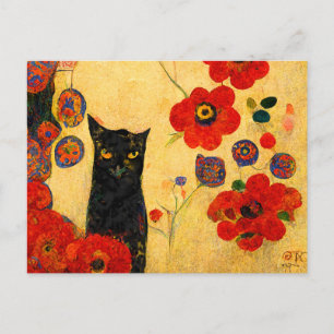 Carte Postale Katzen Porträt im Jugendstil. Gemalt auf Gold.
