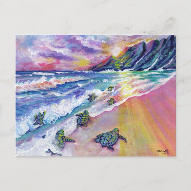 Carte Postale Kauai Baby Sea Turtles à la Beach Hawaii Card (Devant)