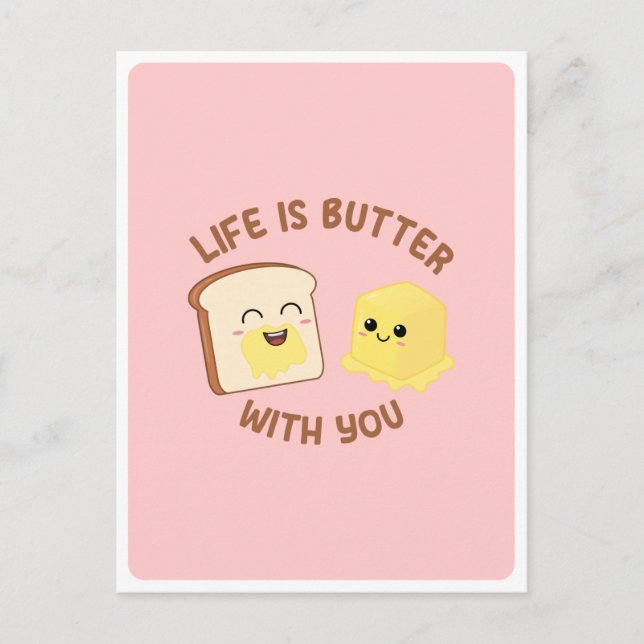 Carte Postale Kawaii Beurre Pain Nourriture Pun Amour Amitié Cit (Devant)