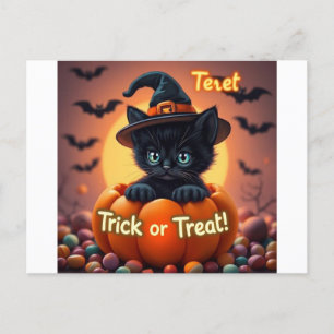 Carte postale Kawaii Black Cat Halloween