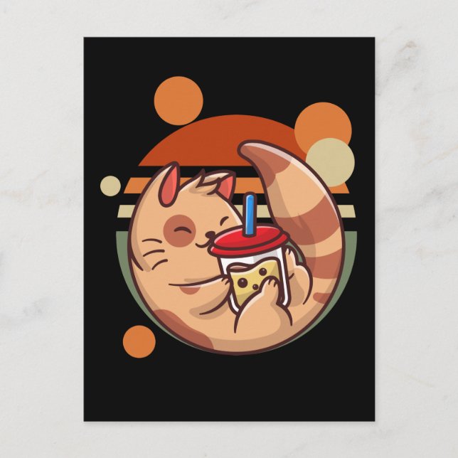 Carte Postale Kawaii Buble Thé Chat Retro Kitty (Devant)