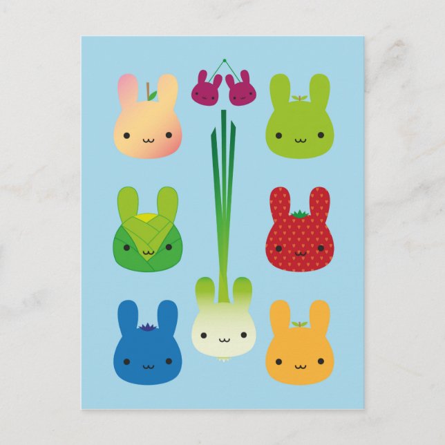 Carte Postale Kawaii Bunny Fruits et légumes (Devant)