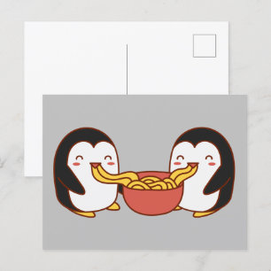 Carte postale Kawaii Cartoon Mangeant des nouilles
