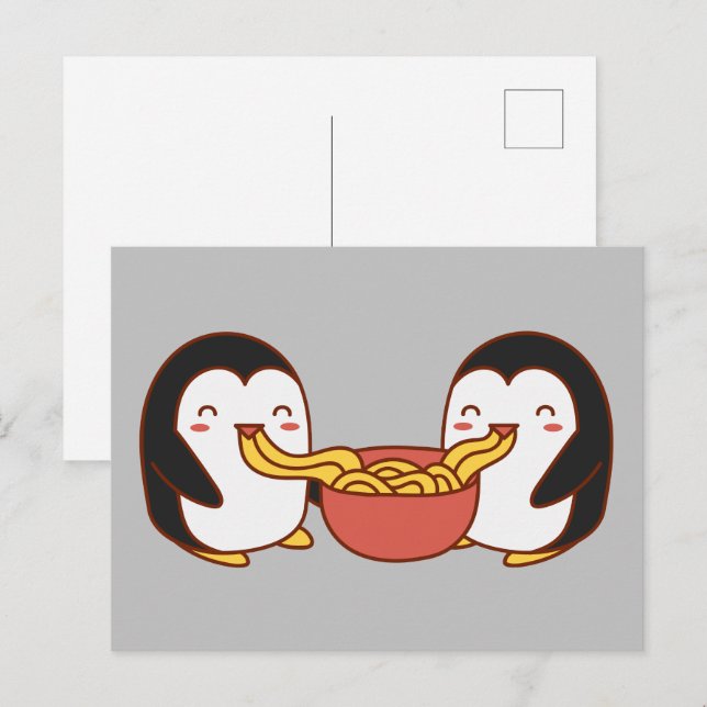 Carte postale Kawaii Cartoon Mangeant des nouilles (Devant / Derrière)