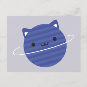 Carte Postale Kawaii Chat Planète dans l'espace