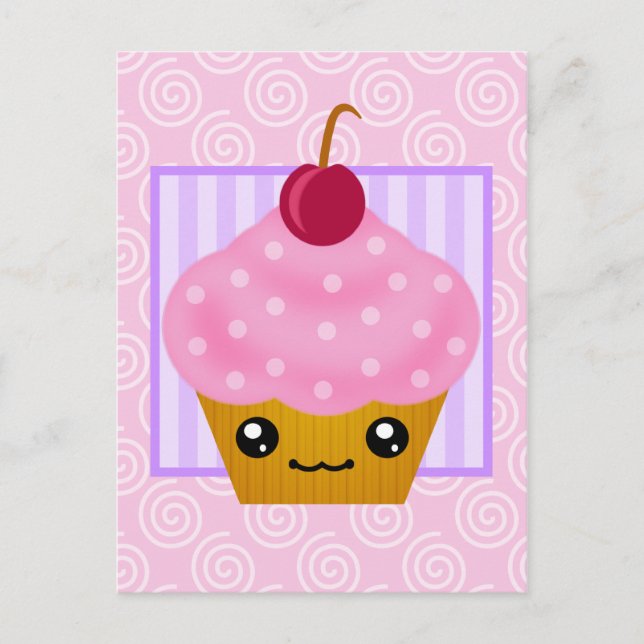 Carte postale Kawaii Cupcake Cherry (Devant)