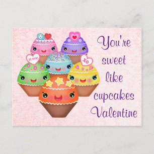 Carte postale Kawaii Cupcakes Valentine's Day