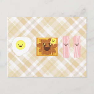Carte Postale kawaii eggs waffle bacon breakfast