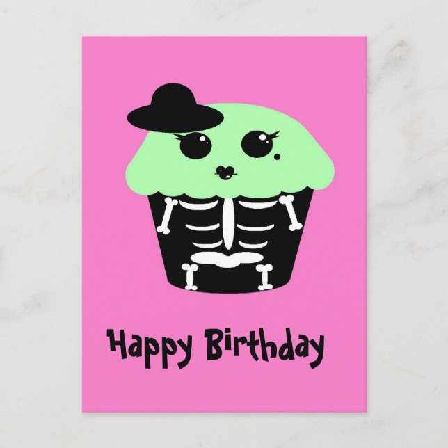 Carte Postale kawaii goth squelette halloween sucre crâne cupcak (Devant)
