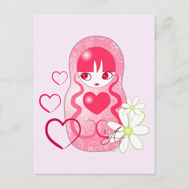 Carte Postale Kawaii Love Matryoshka (Devant)