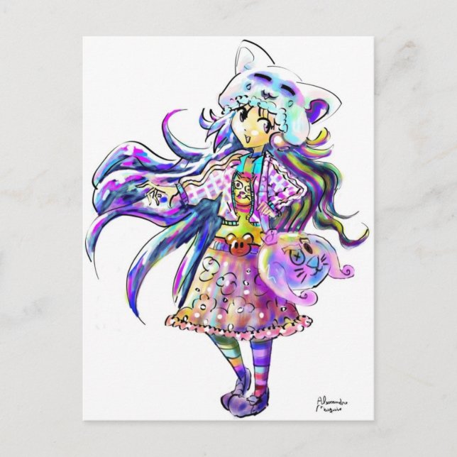 Carte Postale Kawaii Mode mignonne Anime Girl - Style Cool manga (Devant)