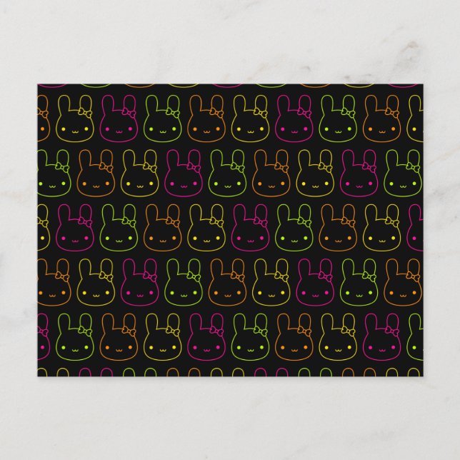 Carte Postale Kawaii Neon Bunny Bows (Devant)