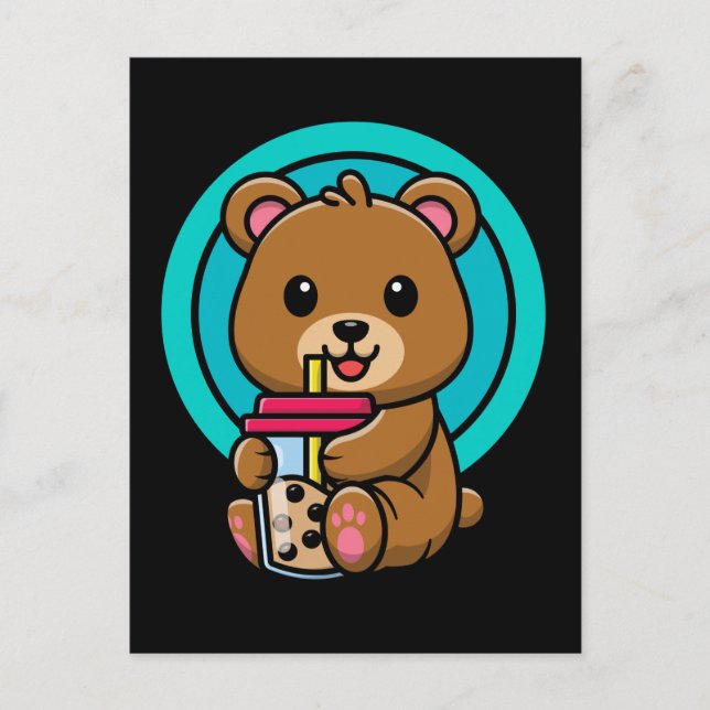 Carte Postale Kawaii Ours Boire Bubble Thé Lover (Devant)