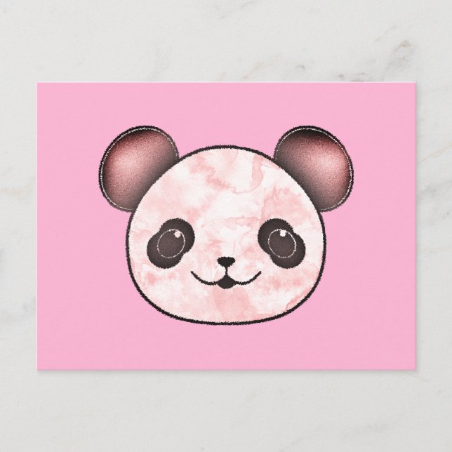 Carte Postale Kawaii Panda Dessin En Rose (Devant)