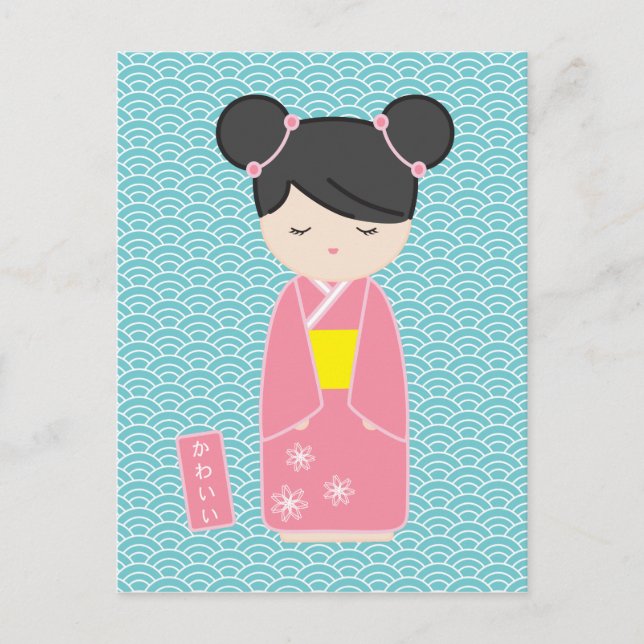 Carte Postale Kawaii Pink Kokeshi (Devant)