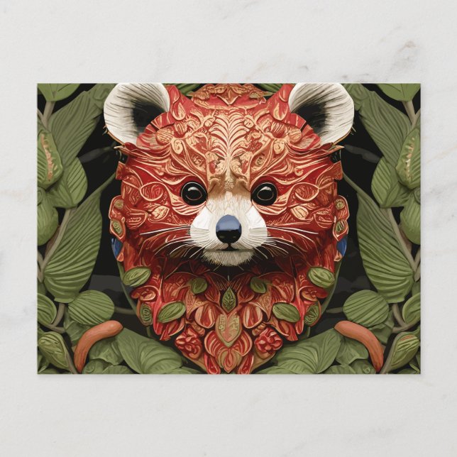 Carte Postale Kawaii Redpanda Art Floral (Devant)