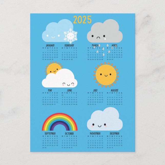 Carte Postale Kawaii Skies Bonne Météo Calendrier 2025 (Devant)